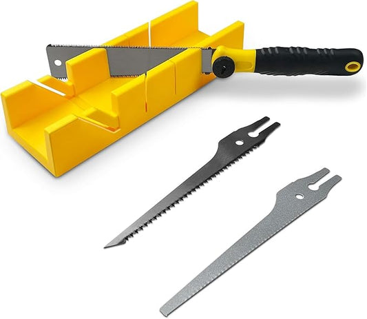 Miter Box and Saw Set, 0째, 22,5째, 45째, 90째Miter Box with Saw Included Japanese Hand Sa-w, Cut Beech Handle Wood Sa-w, Mini Hand Sa-w Model Tools Small Hobby (9,6/7,8 x 7,09/9,6IN)