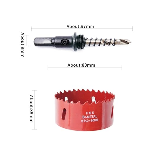 Hole Saw Drill Bit LAIWEI HSS Hole Cutter with Arbor for Wood,PVC Board and Plasterboard(3-5/32"(80mm Hole Saw))