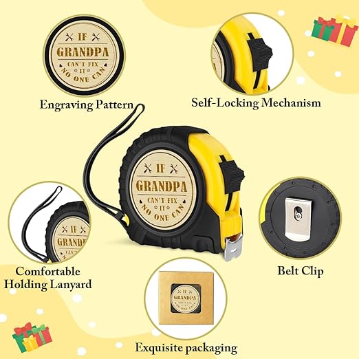 Fathers Day Christmas Birthday Gift for Grandfather If Grandpa Engraved Tape Measure 25 FT Tool Woodworker Carpenter Gifts for Handicraft Enthusiasts Grandpa