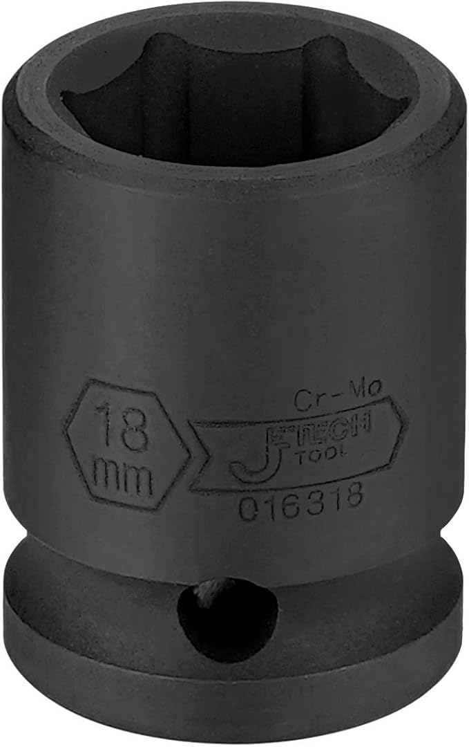 JETECH 1/2 Inch Drive 18mm Standard Impact Socket, Chrome Molybdenum Alloy Steel, 6-Point Design, Metric