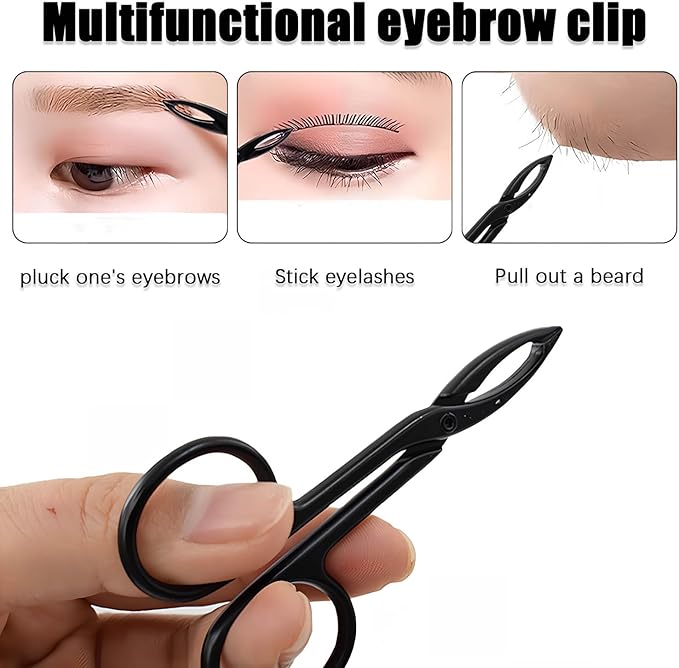 Scissor Tweezers,Stainless Steel Tweezers with Handles for Women and Men Facial Hair (Black)