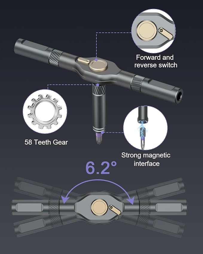 43 in 1 Ratchet Screwdriver Set with T-Handle, Magnetic Screwdriver Kit with 40 S2 Steel Bits, Precision Ratchet Wrench, Metal Pry Bar, Repair Tool Kit for Electronics Furniture Bike Home DIY