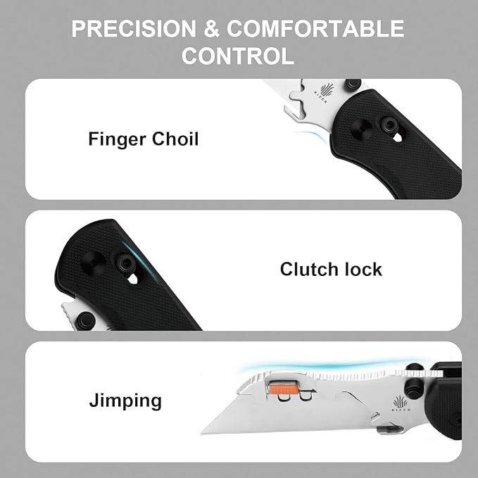 Kizer Uti Bear(Tool-Free Version) Folding Utility Knife, Quick Change Box Cutter EDC knife with 5PCS Razor Blades, Clutch Lock & Pocket Clip Small Pocket Knives for Men Women V3619JM2
