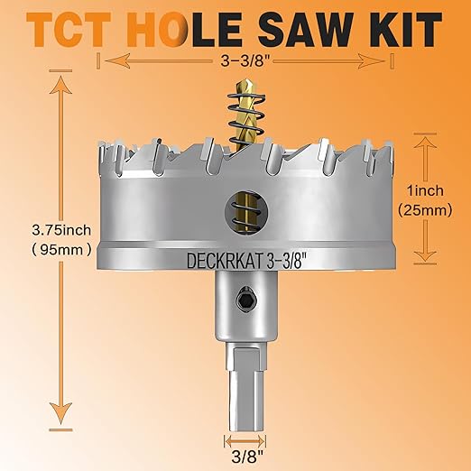 3-3/8" TCT Hole Saw for Hard Metal, Heavy Duty 85mm Tungsten Carbide Tipped Hole Cutter with Spring-Loaded Pilot Drill Bit for Stainless Steel, Metal, Iron, and Plastic.