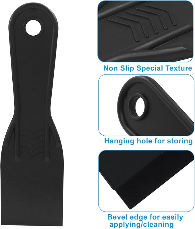 2 Inch Plastic Putty Knife Scraper, 5Pcs Flexible Spackle Knife for Spackling, Air Bubble Remover, Sticker Installation, Used for Repairing Walls, Pasting Plaster, Scraping Putty (Black)