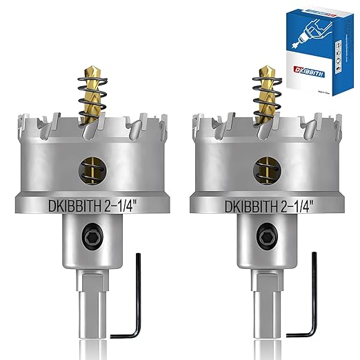 TCT Hole Saw Set, 2-Pack of 2-1/4" (57mm) Heavy Duty Tungsten Carbide Tipped Hole Cutters for Stainless Steel Mild Steel Copper Iron Brass Plastic and More, with Titanium-Plated Pilot Drill Bits