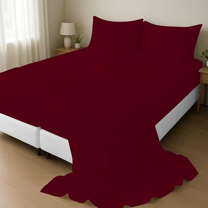 Silentnight Split California King Sheets for Adjustable Beds 5-Piece Split California King Sheet Set, 800 Thread Count 100% Egyptian Cotton,15" Deep Pocket Adjustable Bed Sheets, Burgundy Stripe