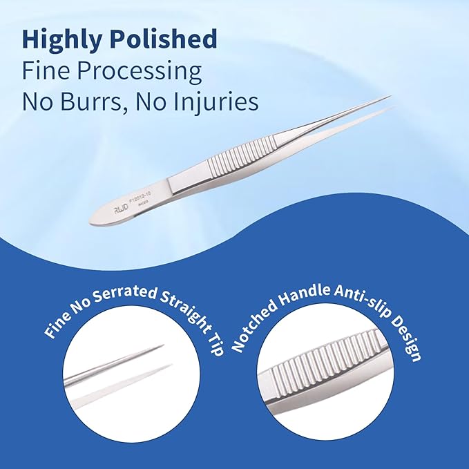 RWD Dressing Forceps 3.9", Martensitic Stainless Steel Medical Tweezers, 0.4 * 0.2mm Width Serrated Straight Tip, Micro Forceps Tweezer, Surgical Tweezer for High-Precision Handling (F12012-10)