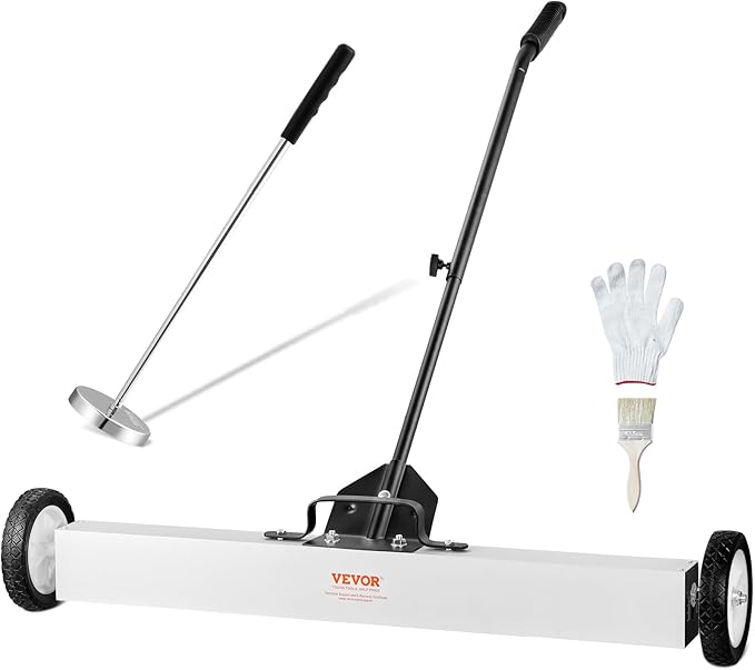 VEVOR 36-Inch Magnetic Sweeper with Wheels, 55 lbs Capacity, with Telescoping Magnetic Pickup Tool, Adjustable Handle, Magnetic Pickup Sweeper to Pick Up Nails and Screws, for Workshop, Garage, Yard