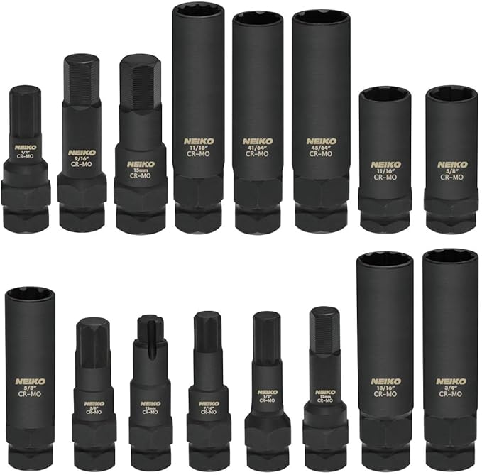 Neiko 02457A Lug-Nut Key Set, Wheel-Lock Removal Tool Kit for Aftermarket and Factory Wheel Tire Keys, SAE and Metric Lug Sockets, 16 Pieces
