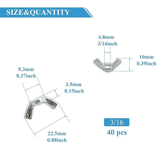 40 PCS 3/16-24 Inch Wingnuts, Quality Carbon Steel Wing Nuts Zinc Plated Fasteners Parts Butterfly Nut, Hand Twist Tighten Hardware Nuts Butterfly Wing-Nut 3/16-24??Assorted Kit