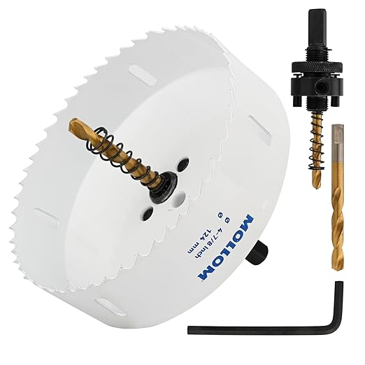 Mollom (124mm | 4-7/8") HSS M42 with 8% Cobalt BI-Metal Hole Saw with 2 Pilot Drill Bits & Arbor Smooth Cutting for PVC,Drywall,Wood,Plastic,Gypsum Board,Rubber