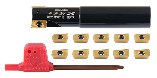 Accusize Industrial Tools 5/8" 90째 Square Shoulder Indexable End Mill w/ 10 add'l APKT11T308 Inserts, 5/8" Shank, 3-1/4" OAL, 0.433" ap, 2 Flutes, APKT11T308, Carbide Inserts, 0056-0916+0056-1130