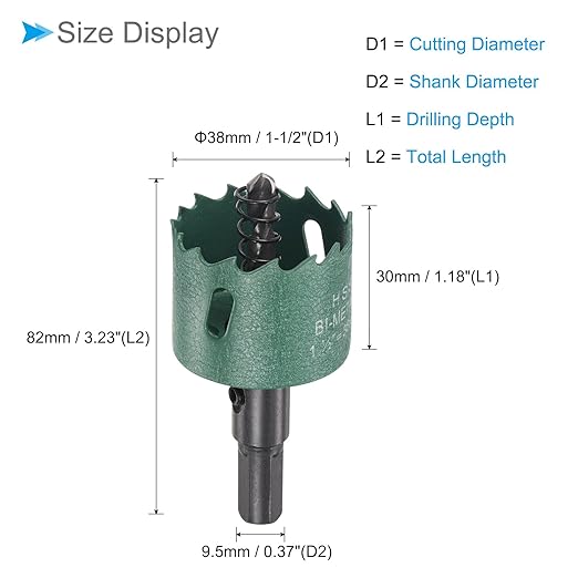 Bi-Metal Hole Saw, 38mm 1-1/2 Inch Dia Hole Saw, High Speed Steel Cutter - (Applications: for Wood Brass Zinc), 1-Pieces