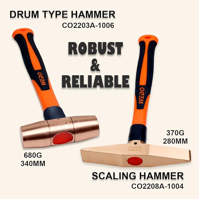 WEDO 3PCS Copper Hammer Set with Fiberglass Handle,1lb Ball Pein Hammer,2lb Ball Pein Hammer,3lb Sledge Hammer,Die-Forge,Corrosion Resistant