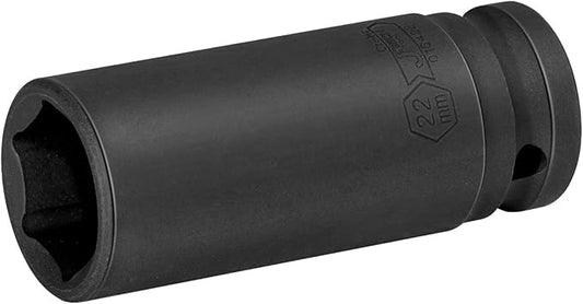 Jetech 1/2-Inch Drive 22mm Deep Impact Socket with 6-Point Design, Heat-Treated Chrome Molybdenum Alloy Steel, Metric