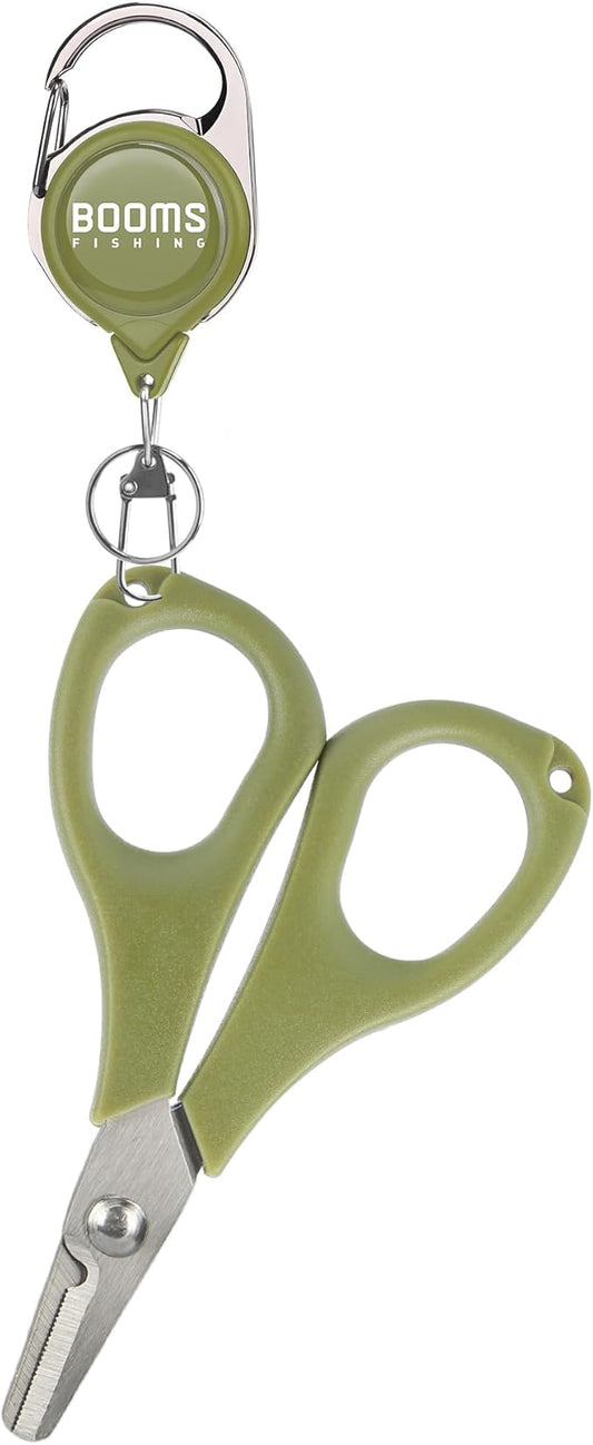 Booms Fishing Fishing Scissors for Braided Line, Fishing Line Cutter Saltwater and Freshwater, Fishing Serrated Shears with Retractor, S01
