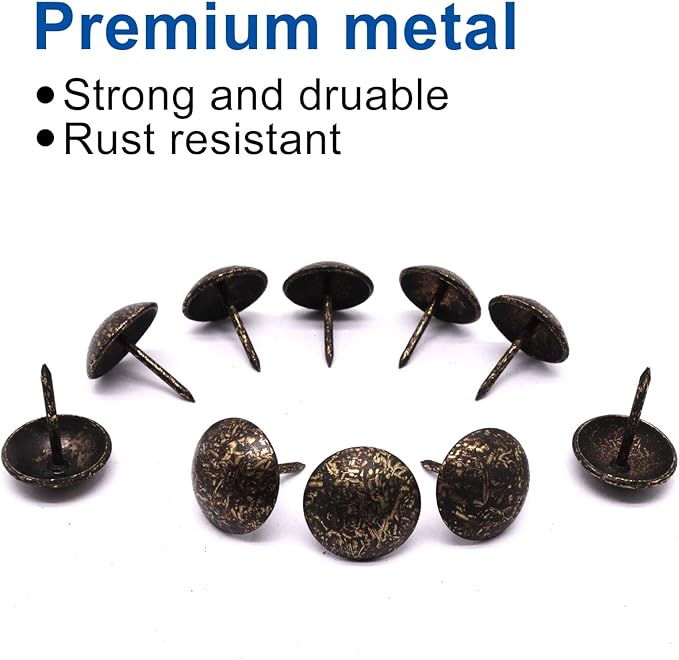 YuGtcen 40pcs Upholstery Tacks for Furniture, Decorative Nails Thumb Tacks Metal Upholstery Nails for Wood Pins Vintage Furniture Tack (18x23mm, Antique Bronze)
