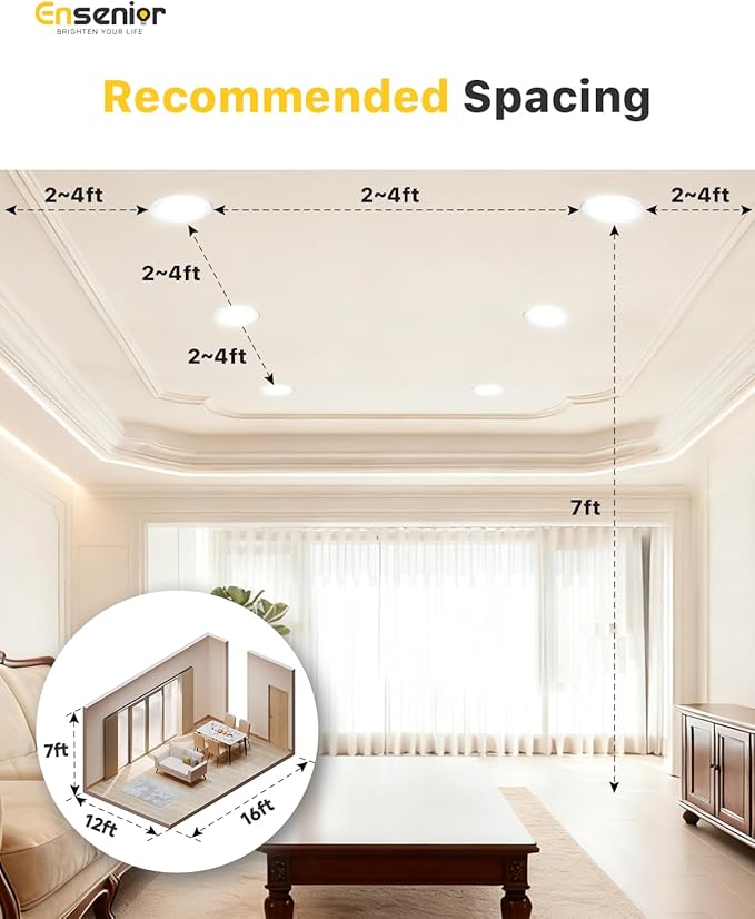 Ensenior 36 Pack 4 Inch LED Recessed Light, Dimmable, 2700K-5000K 5CCT, 750LM High Brightness, 9W 120V, Damp Rated, Ultra-Thin Canless Wafer Ceiling Light - ETL & FCC & IC