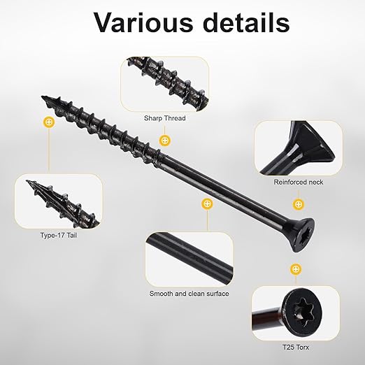 Deck Screws #10X3-1/2?쇺? T25 Star Torx Drive Flat Head Wood Screws, Black, 5lb