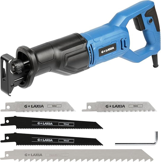 Reciprocating Saw, 6Amp 2800RPM Variable Speed Reciprocating Saw with 4/5"(20mm) Stroke Length, 3Pcs Blades for Wood, Soft Metal, PVC Pipe Cutting