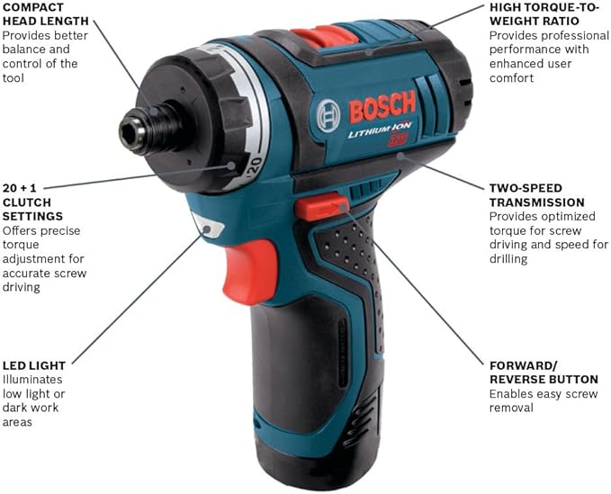 Bosch PS21-2A 12V Max Two-Speed Pocket Driver Kit