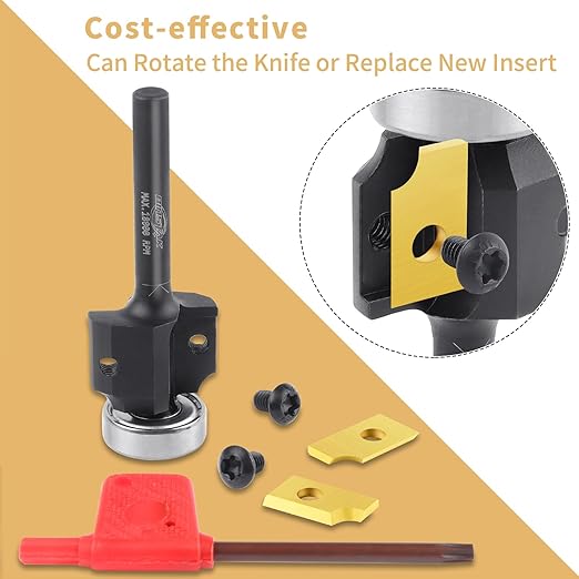 1/8" Radius Insert Roundover Router Bit 1/4" Shank, Replaceable Carbide Insert Edge Forming Roundover Bit Bead Rounding Over Edging Bit