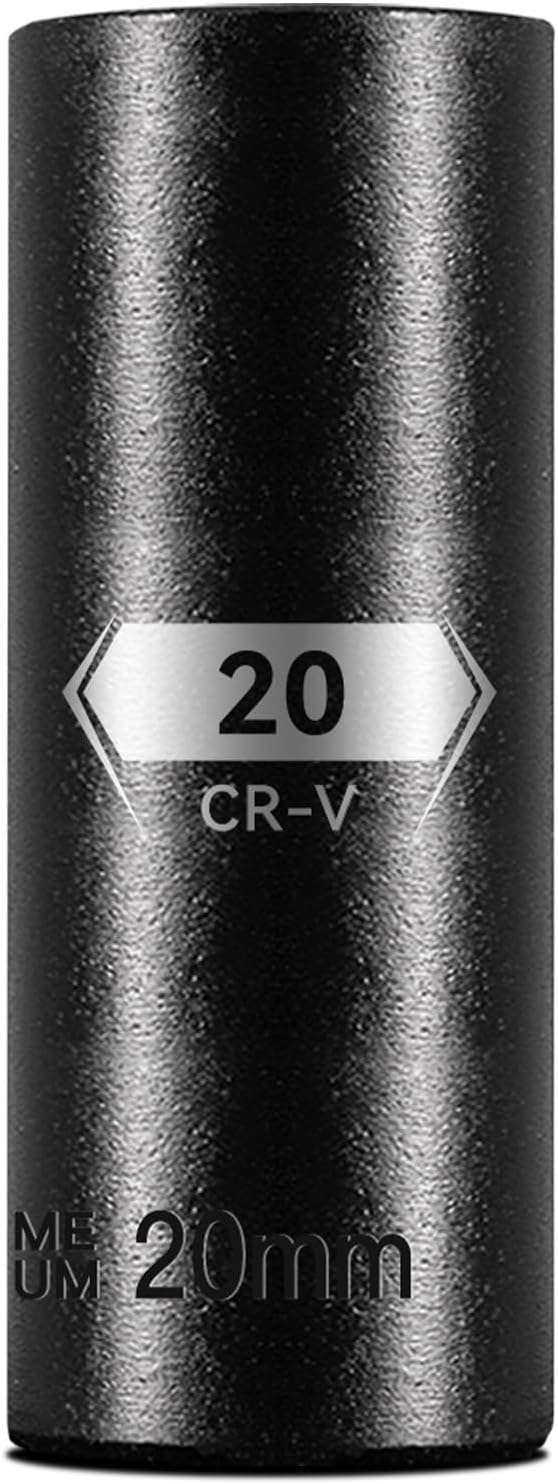 1/2 Inch Drive 6-Point Deep Socket, 20mm Deep Impact Socket, CR-V Steel