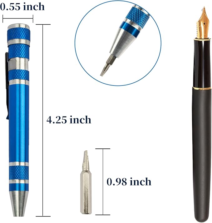 SWATOM 8 in 1 Mini Screwdriver Set Small Screwdrivers Pen Magnetic Repair Tools EDC Compact Precision Gadgets for Computer Eyeglasses Daily Home Improvement Use (Blue&Red+ Magnetizer Tool)