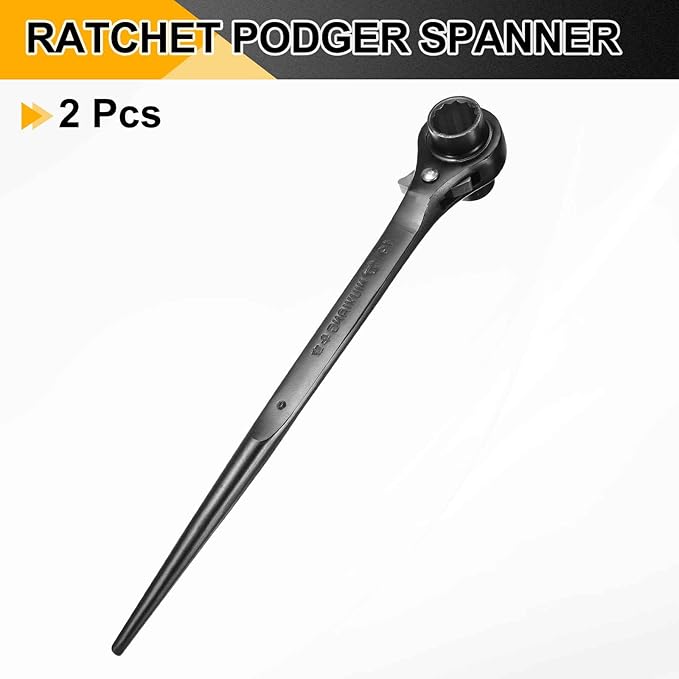 HARFINGTON 2pcs Scaffolding Podger Ratchet Wrench 17mm x 19mm CR-V 12 Point Double Ended Socket Ratcheting Podger Scaffold Spud Spanner Tool for Auto Repair Mechanical Maintenance, Black