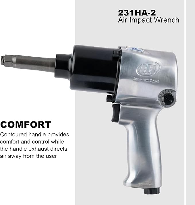 Ingersoll Rand 231HA-2 1/2" Air Impact Wrench, 2" Ext Anvil, Super Duty, 600 ft-lb Torque, Friction Ring Retainer, Pistol