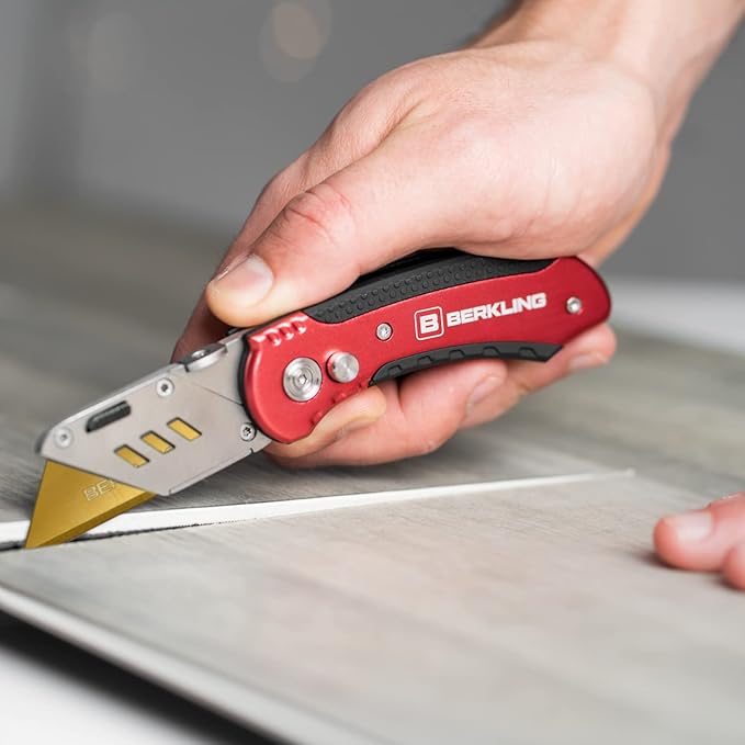 Utility Knife Blades Titanium Plated 50 PCS With Dispenser, SK2H Laser Sharpened Hardened, Ultra 3X Sharper and 15X More Durable, Standard T-Shape Replacement Box Cutter Razor Blades