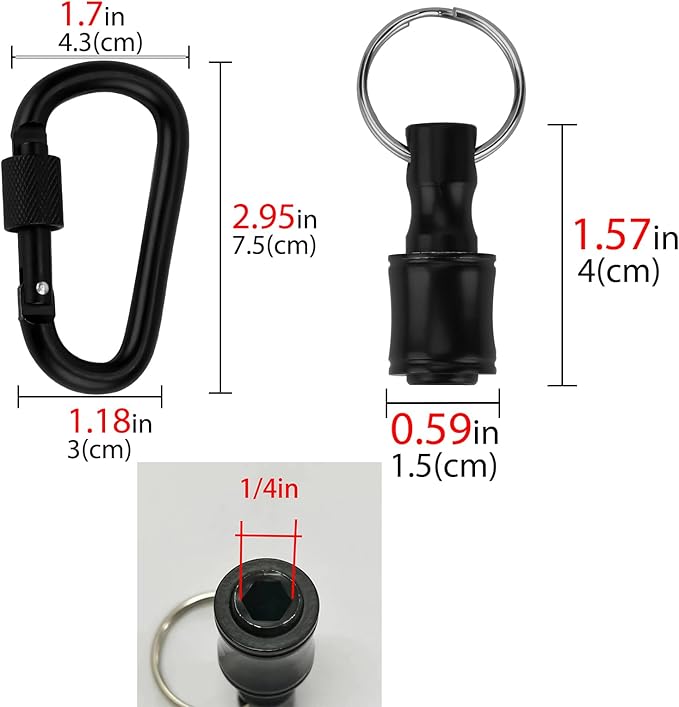 LUEXBOX 1/4 Inch Bit Holder Keychain, Hex Screwdriver Bits Holder Extension Bar, Quick Change Screw Bit Holder for Most Electric, Hand-held Screwdrivers and Drill Bits (A: Black 12pack)