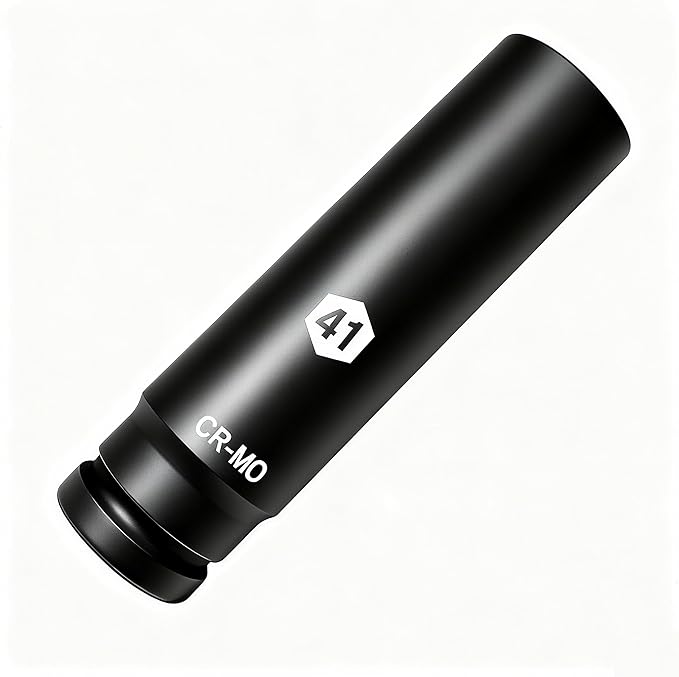 1 Inch Driver 41mm Extra Deep Impact Socket, 7.9 inch Length Deep Axle Nut Socket,6 Point Cr-Mo Deep Truck Wheel Nut Socket,Radius Corner Design, Chamfered Opening