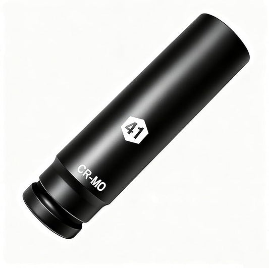 1 Inch Driver 41mm Extra Deep Impact Socket, 7.9 inch Length Deep Axle Nut Socket,6 Point Cr-Mo Deep Truck Wheel Nut Socket,Radius Corner Design, Chamfered Opening