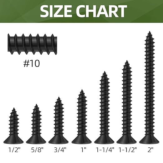 100 PCS #10 x 1 Black Sheet Metal Screws, Flat Head Phillips Fast Self Tapping Screws, Countersunk Head Wood Screws, Carbon Steel, Screwdriver Bit Included