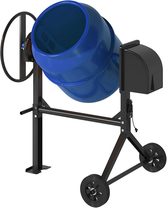 4.5 Cu.Ft. Electric Cement Mixer, 120L Dumb Portable Concrete Mixer with wheel&Stand,120V Mortar For Concreat,Mortar,Feeds and Seeds, Blue