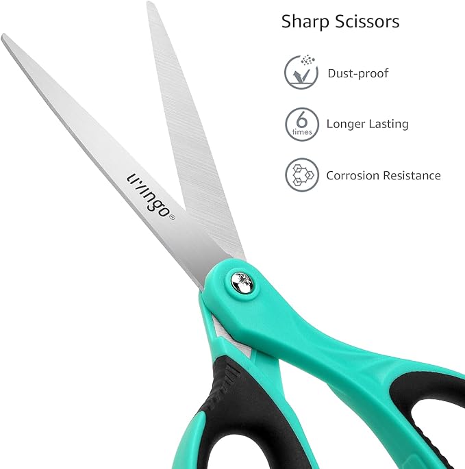 LIVINGO Scissors All Purpose Heavy Duty - 3 Pack 8.5??Blue Sharp Shears for Office Home and School Crafting Sewing Cutting Paper Fabric