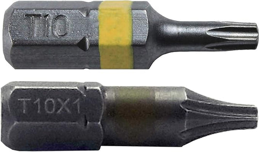 T10 Torx/Star Driver Bit - Color Coded 1" Torx/Star Drive Bit for Screws and Fasteners (10 PACK)