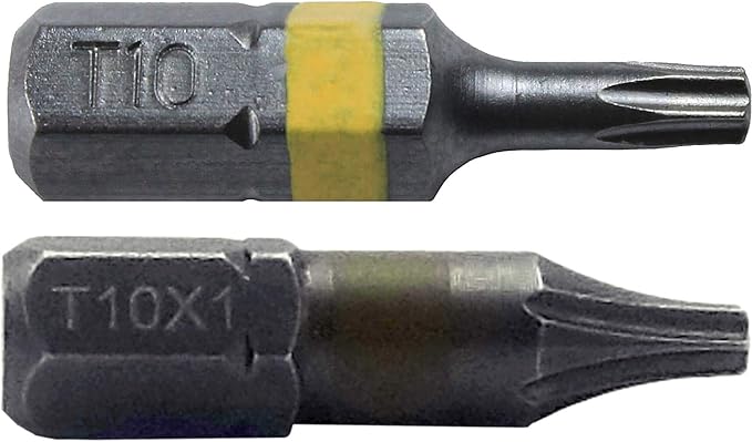 T10 (T-10) Torx/Star Driver Bit - Color Coded 1" Drive Bit for Screws and Fasteners Requiring T10 Size (EACH)