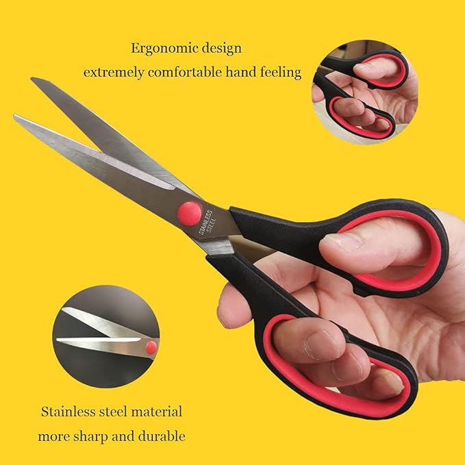 Scissors, Multipurpose office Scissors,8.5 Inch Ultra Sharp Shears, Comfort-Grip Handles Household scissors竊똕turdy Sharp Craft Supplies - Pack of 5, Right/Left Hande