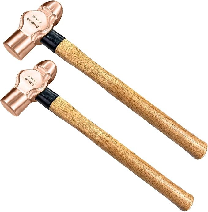 WEDO 2PCS Ball Pein Hammer,1/2lb+3/4lb Non-Sparking Ball Peen Hammer with Wooden Handle, Beryllium Copper,Non-Magnetic,Die-forged,Corrosion Resistant,BAM & FM Certificate,DIN Standard