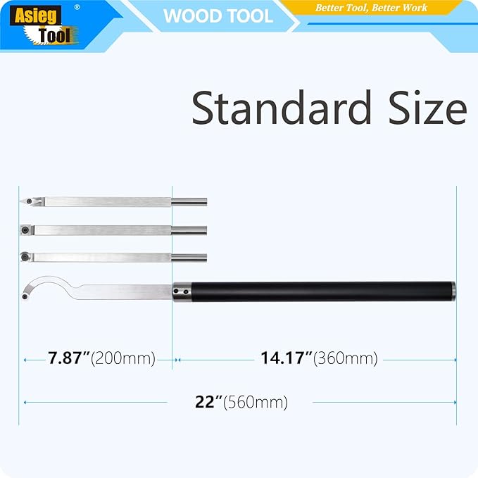 Carbide Tipped Wood Turning tools set Lathe Rougher Finisher Detailer Swan Neck Hollower Tools and Interchangeable Aluminum Alloy Grip Handle with Diamond Round Square Carbide Inserts AT04