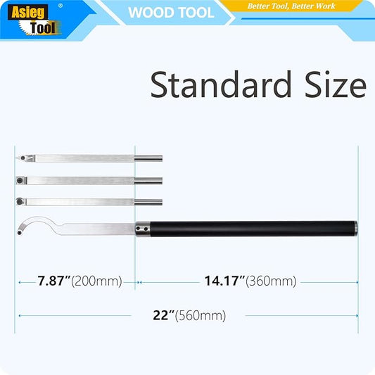 Carbide Tipped Wood Turning tools set Lathe Rougher Finisher Detailer Swan Neck Hollower Tools and Interchangeable Aluminum Alloy Grip Handle with Diamond Round Square Carbide Inserts AT04