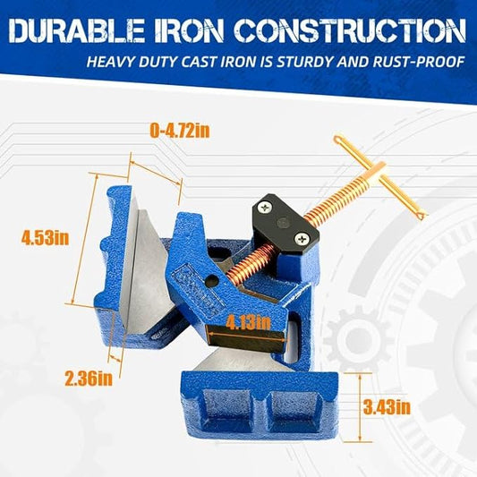 COGNATIVE W045C Ductile Iron Welding Machine Angle Clamp, Heavy Duty Right Angle 90 Degrees Welding Clamps for Woodworking Corner Miter Clamp