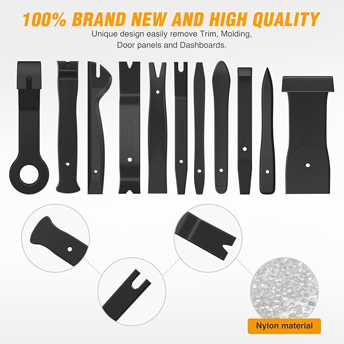 GOOACC 11PCS Auto Trim Removal Tool Kit No-Scratch Pry Tool Kit for Car Audio Dash Door Panel Window Molding Fastener Remover Tool Kit-Black