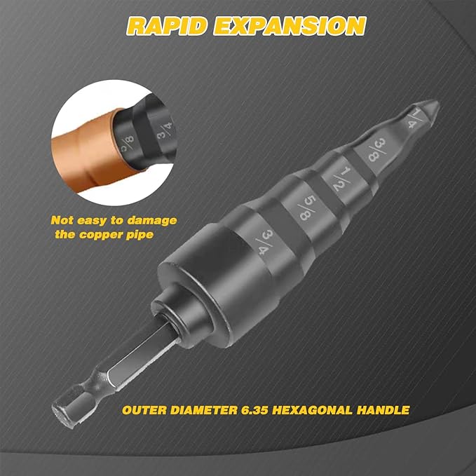 HVAC Repair Tool, Swage Tube Expander 5 in 1 Air Conditioner Copper Pipe Expander Swaging Drill Set Copper Tubing Tool with 1/4, 3/8, 1/2, 5/8, 3/4 Bits
