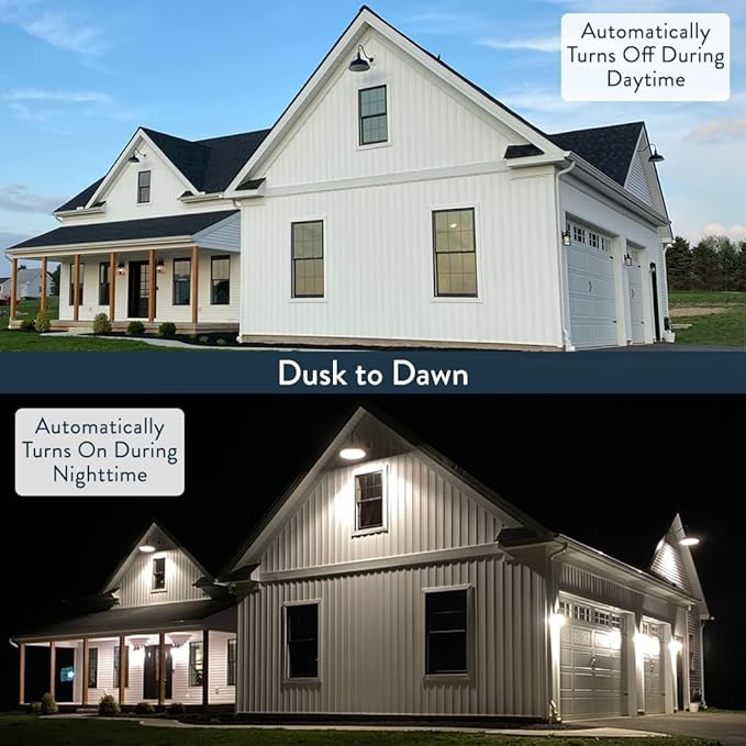 Steel Lighting Co. | Dusk to Dawn | Gardena Barn Light | Outdoor Wall Mounted | 16" Dome | 11" Gooseneck | Farmhouse Light Made in America | Dark Bronze Exterior/White Interior