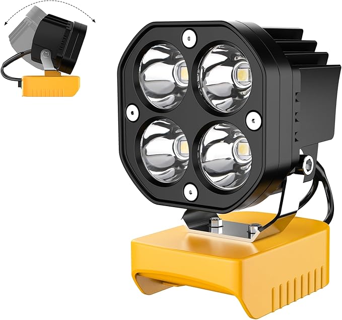 LED Work Light Compatible with Dewalt 20V Battery, 40W 6000LM Flashlight, 20V Battery Cordless Work Light 120째Adjustable with Low Voltage Protection for Outdoors and Job Site Lighting