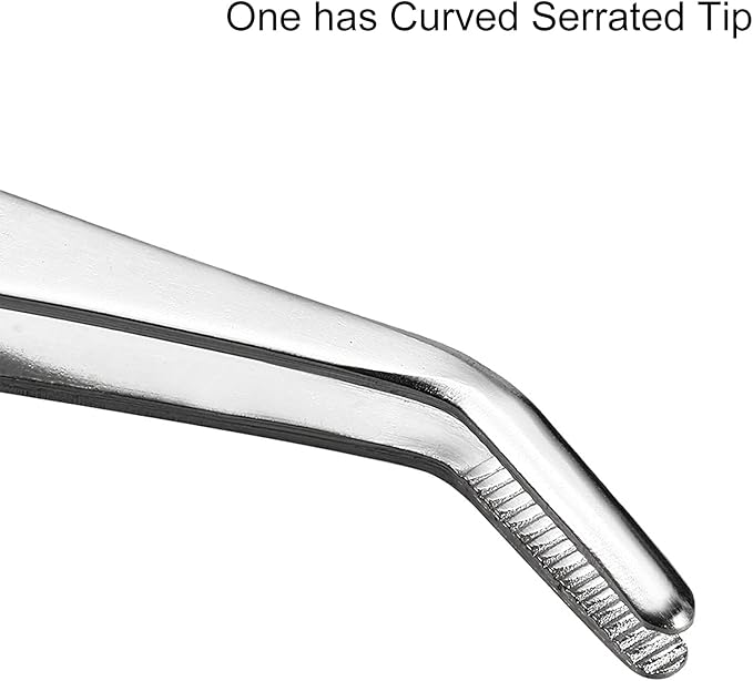 7 Inch Stainless Steel Tweezers with Straight and Curved Serrated Tip Multipurpose Forceps for Craft Repairing 2 Pack